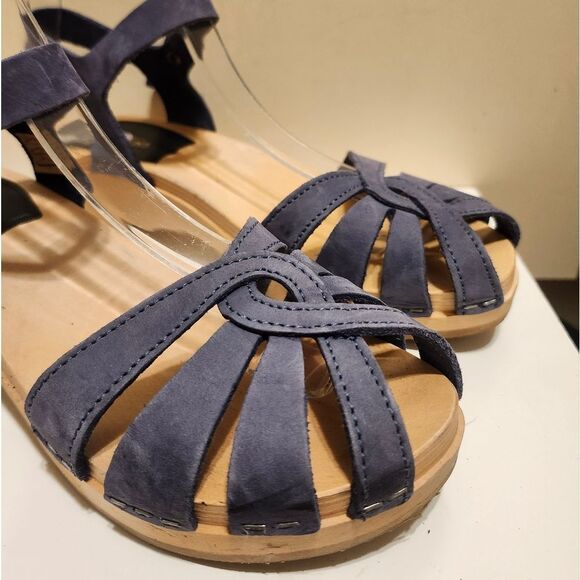 Swedish Hasbeens Blue Braided Leather Strappy Open Toe Clogs Sz.7/37 Ret. $269 - Picture 5 of 10